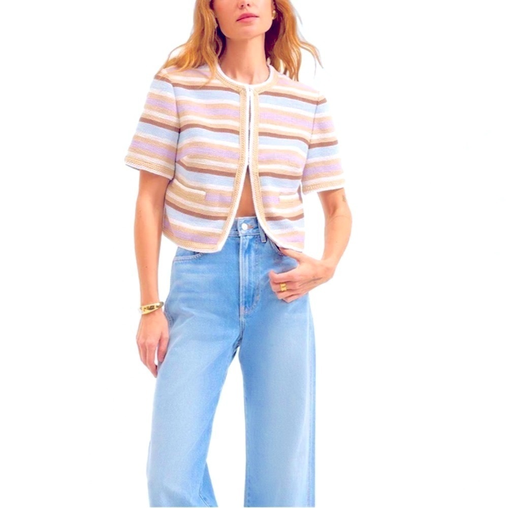Veronica Beard NWT Wyatt Short-Sleeve striped Knit Jacket NEW size 4